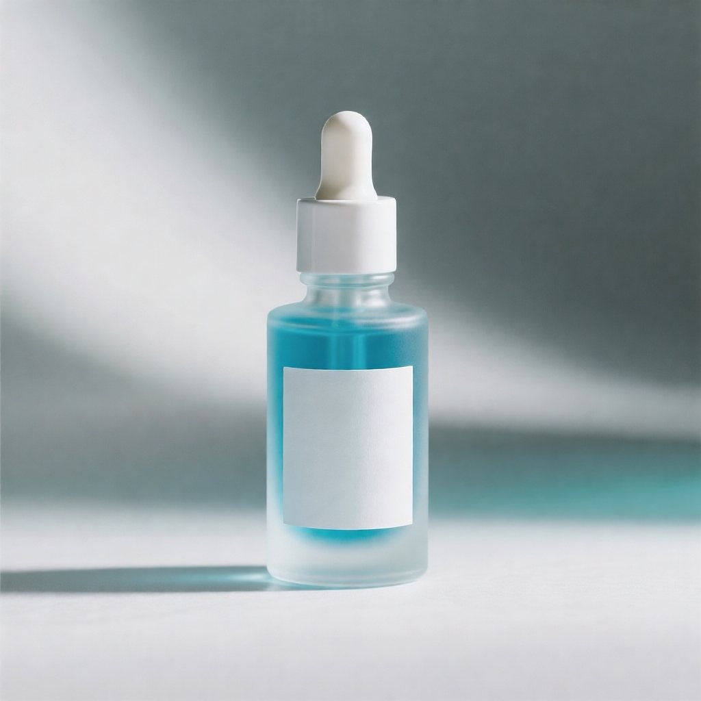 Blue copper-peptide serum bottle with blank label