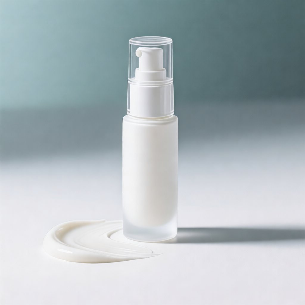 White airless pump bottle of pearl peptide serum